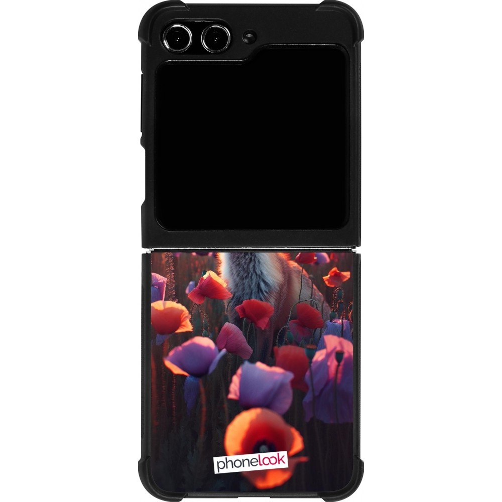 Samsung Galaxy Z Flip5 Case Hülle - Silikon schwarz Purpurroter Fuchs bei Dammerung