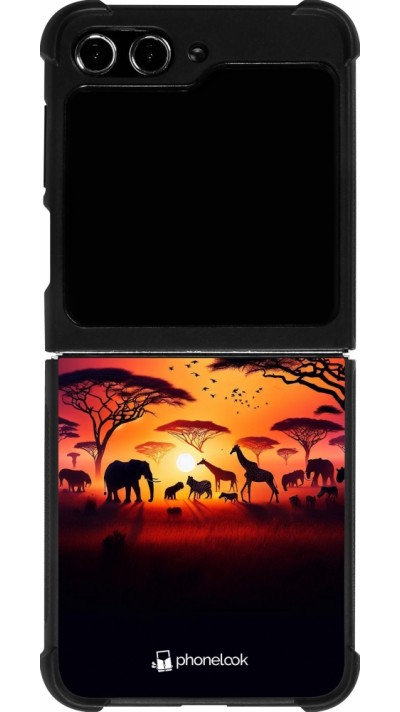 Samsung Galaxy Z Flip5 Case Hülle - Silikon schwarz Safari Sonnenuntergang Wildtiere