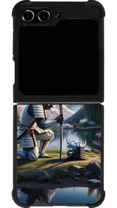 Samsung Galaxy Z Flip5 Case Hülle - Silikon schwarz Samurai Katana Mond