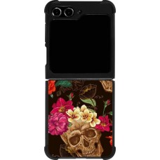 Samsung Galaxy Z Flip5 Case Hülle - Silikon schwarz Skulls and flowers