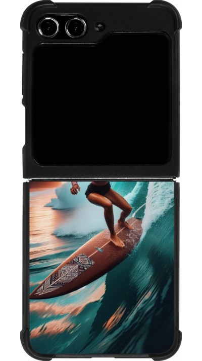 Samsung Galaxy Z Flip5 Case Hülle - Silikon schwarz Surferin aus Bali