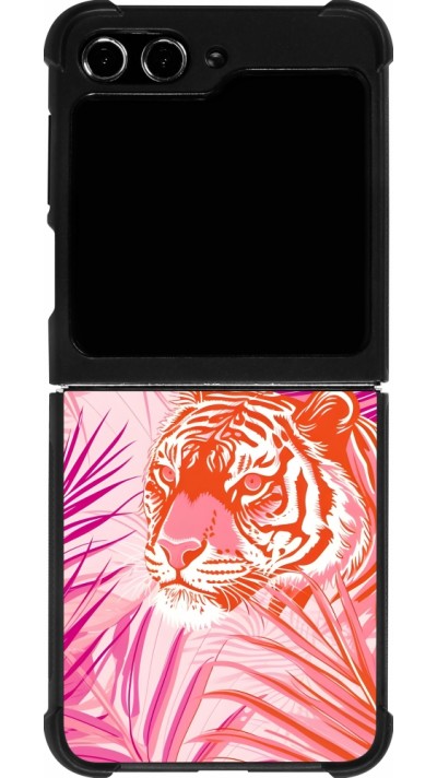Samsung Galaxy Z Flip5 Case Hülle - Silikon schwarz Tiger Palmen rosa