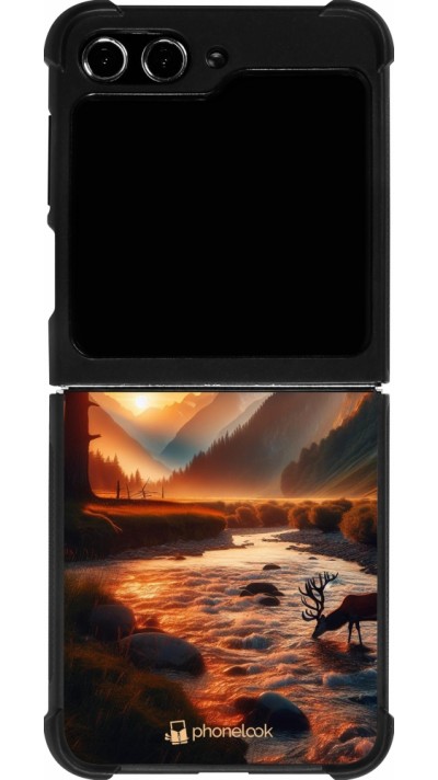 Samsung Galaxy Z Flip5 Case Hülle - Silikon schwarz Tal Sonnenuntergang Hirsch Baum