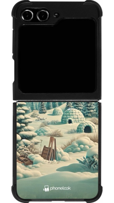 Samsung Galaxy Z Flip5 Case Hülle - Silikon schwarz Vintage Schneebedeckter Berg Iglu