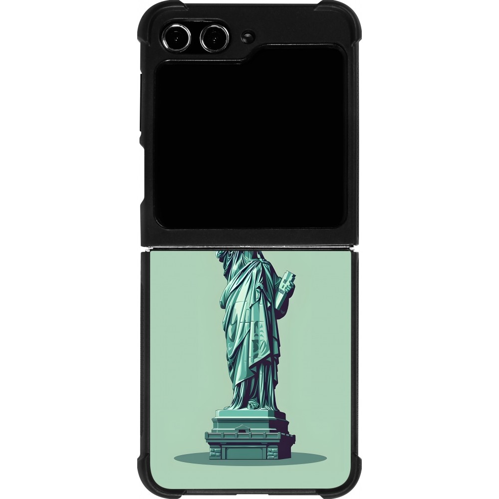 Samsung Galaxy Z Flip5 Case Hülle - Silikon schwarz Freiheitsstatue mit einem Glas Wein