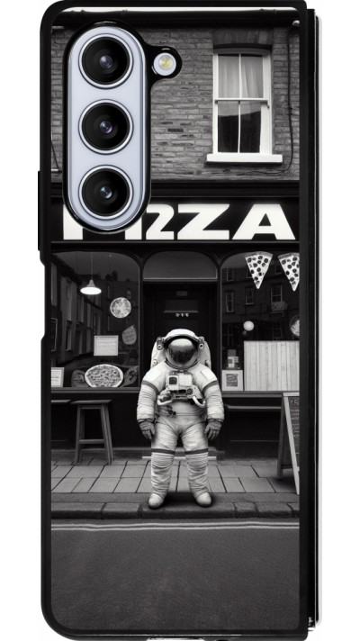 Samsung Galaxy Z Fold5 Case Hülle - Silikon schwarz Astronaut vor einer Pizzeria