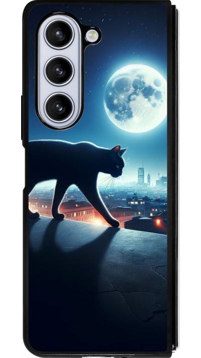 Samsung Galaxy Z Fold5 Case Hülle - Silikon schwarz Schwarze Katze unter dem Vollmond