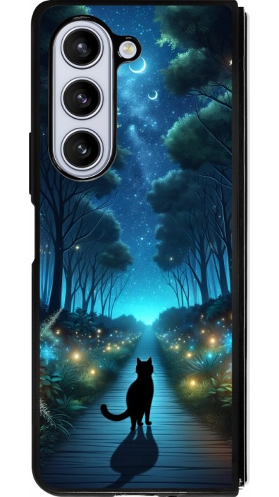 Samsung Galaxy Z Fold5 Case Hülle - Silikon schwarz Schwarze Katze Spaziergang