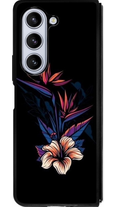 Samsung Galaxy Z Fold5 Case Hülle - Silikon schwarz Dark Flowers