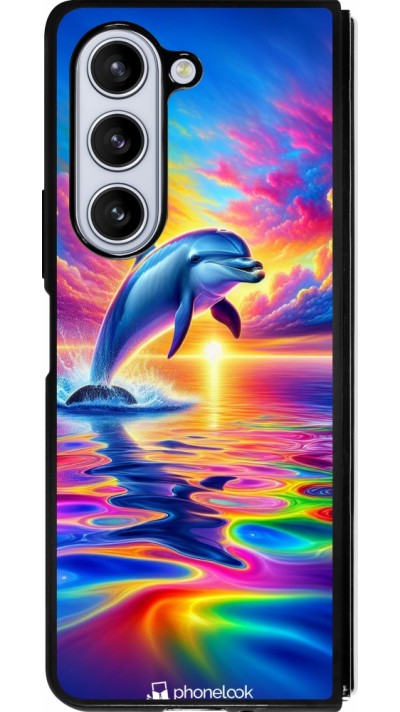 Samsung Galaxy Z Fold5 Case Hülle - Silikon schwarz Glücklicher Regenbogen-Delfin