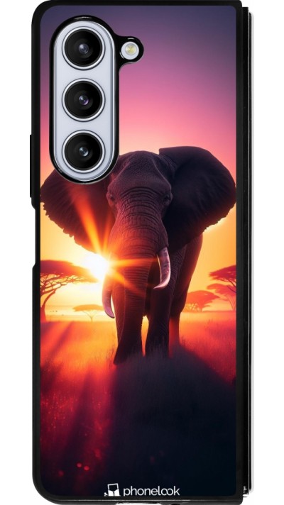 Samsung Galaxy Z Fold5 Case Hülle - Silikon schwarz Elefant Sonnenaufgang Schönheit