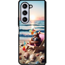 Samsung Galaxy Z Fold5 Case Hülle - Silikon schwarz Kackhaufen Emoji auf Liegestuhl