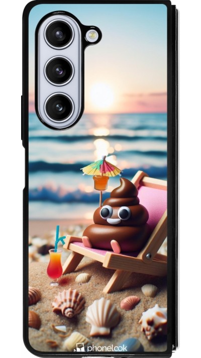 Samsung Galaxy Z Fold5 Case Hülle - Silikon schwarz Kackhaufen Emoji auf Liegestuhl