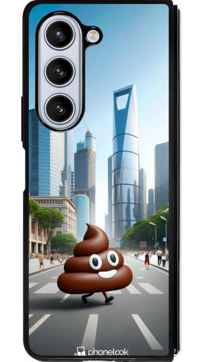 Samsung Galaxy Z Fold5 Case Hülle - Silikon schwarz Kackhaufen Emoji Spaziergang