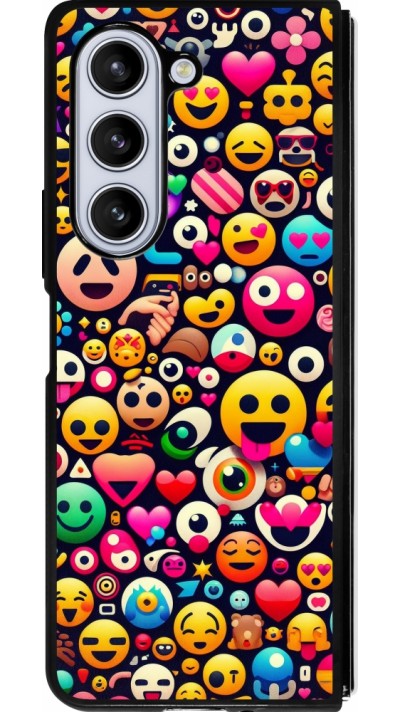 Samsung Galaxy Z Fold5 Case Hülle - Silikon schwarz Emoji Mix Farbe