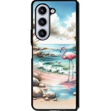 Samsung Galaxy Z Fold5 Case Hülle - Silikon schwarz Flamingo Aquarell