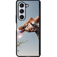 Samsung Galaxy Z Fold5 Case Hülle - Silikon schwarz Giraffe mit Blase