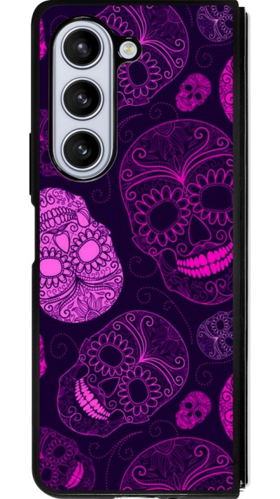 Samsung Galaxy Z Fold5 Case Hülle - Silikon schwarz Halloween 2023 pink skulls