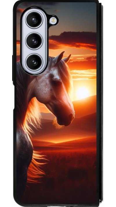 Samsung Galaxy Z Fold5 Case Hülle - Silikon schwarz Majestätischer Sonnenuntergang Pferd