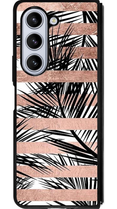 Samsung Galaxy Z Fold5 Case Hülle - Silikon schwarz Palm trees gold stripes