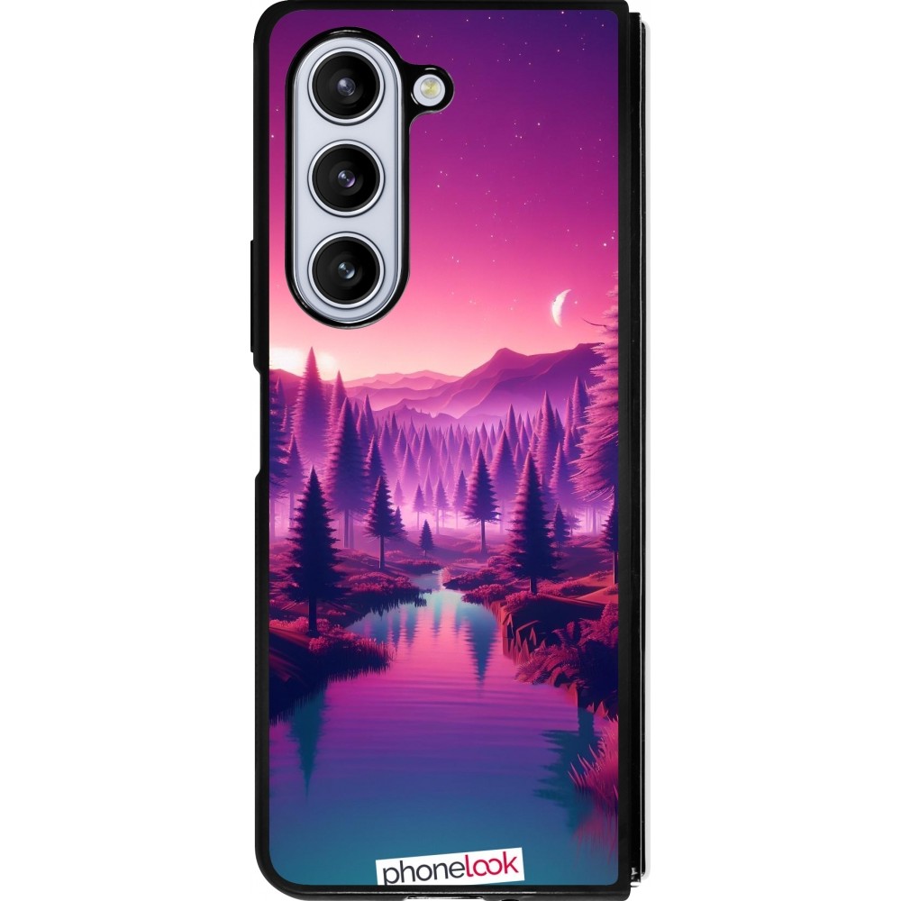 Samsung Galaxy Z Fold5 Case Hülle - Silikon schwarz Lila-rosa Landschaft