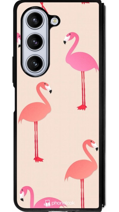 Samsung Galaxy Z Fold5 Case Hülle - Silikon schwarz Pink Flamingos Pattern