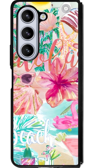 Samsung Galaxy Z Fold5 Case Hülle - Silikon schwarz Preppy Collage Aloha