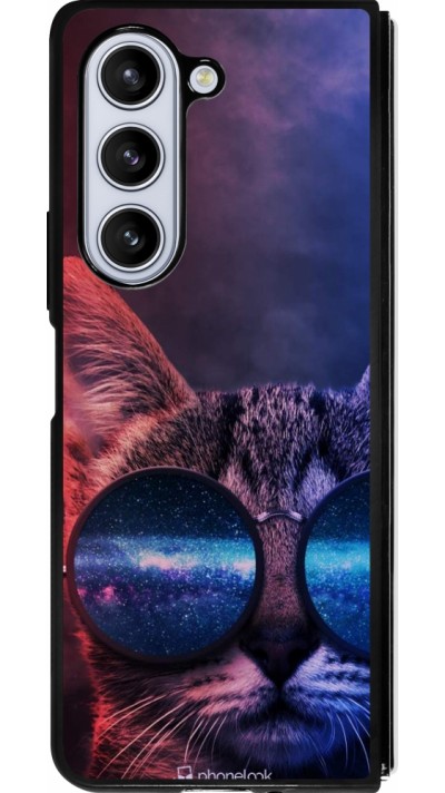 Samsung Galaxy Z Fold5 Case Hülle - Silikon schwarz Red Blue Cat Glasses