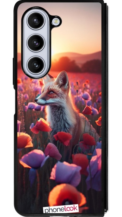 Samsung Galaxy Z Fold5 Case Hülle - Silikon schwarz Purpurroter Fuchs bei Dammerung