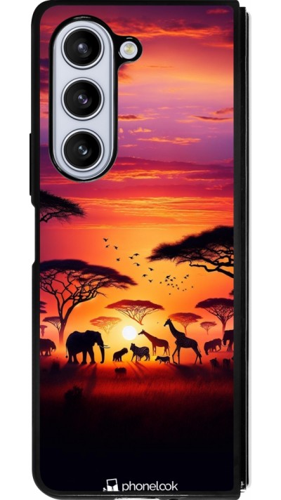 Samsung Galaxy Z Fold5 Case Hülle - Silikon schwarz Safari Sonnenuntergang Wildtiere