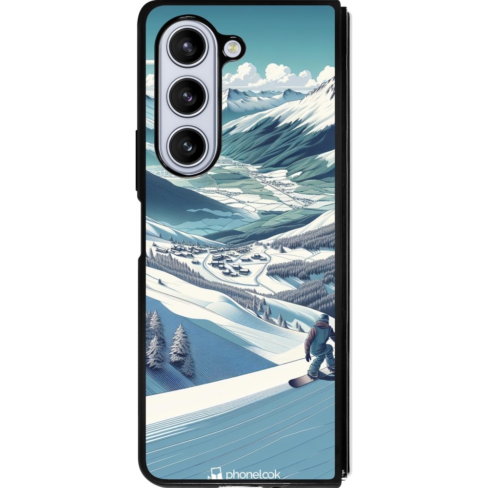 Samsung Galaxy Z Fold5 Case Hülle - Silikon schwarz Snowboarder Berg