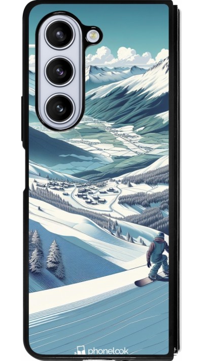 Samsung Galaxy Z Fold5 Case Hülle - Silikon schwarz Snowboarder Berg