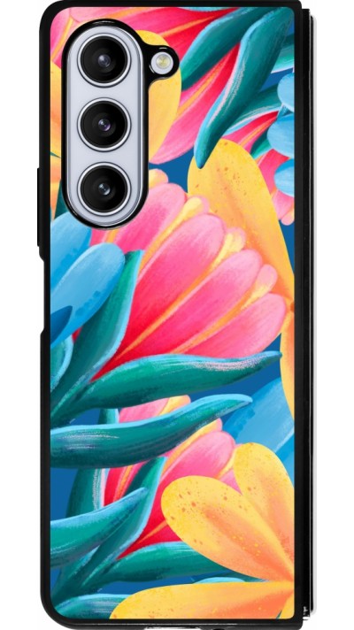 Samsung Galaxy Z Fold5 Case Hülle - Silikon schwarz Spring 23 colorful flowers