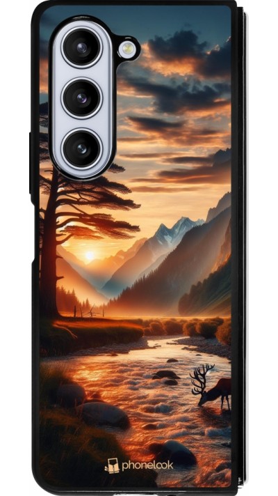 Samsung Galaxy Z Fold5 Case Hülle - Silikon schwarz Tal Sonnenuntergang Hirsch Baum