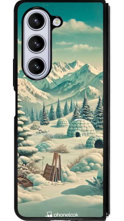 Samsung Galaxy Z Fold5 Case Hülle - Silikon schwarz Vintage Schneebedeckter Berg Iglu