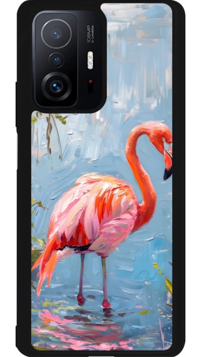 Coque Xiaomi 11T - Silicone rigide noir Paint Flamingo