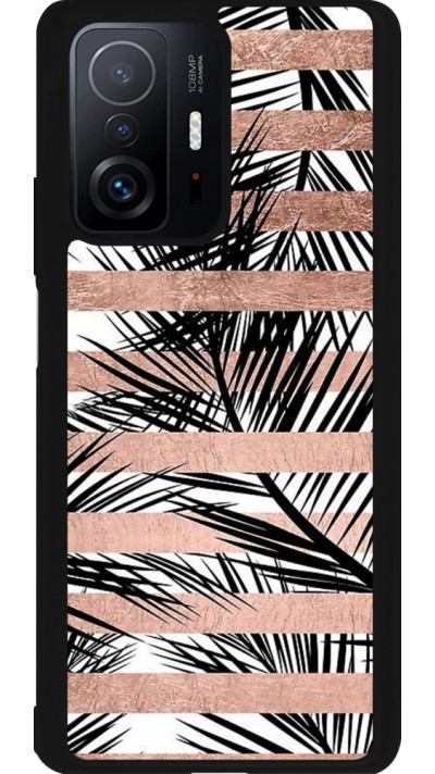 Coque Xiaomi 11T - Silicone rigide noir Palm trees gold stripes