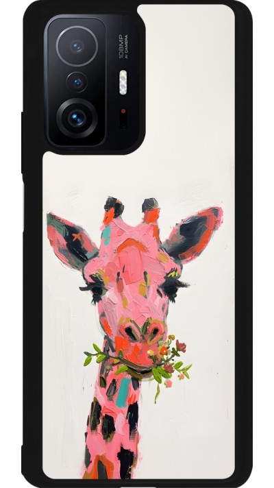 Coque Xiaomi 11T - Silicone rigide noir Pink Girafe Paint