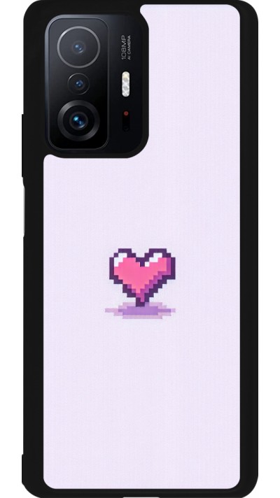 Coque Xiaomi 11T - Silicone rigide noir Pixel Coeur Violet Clair