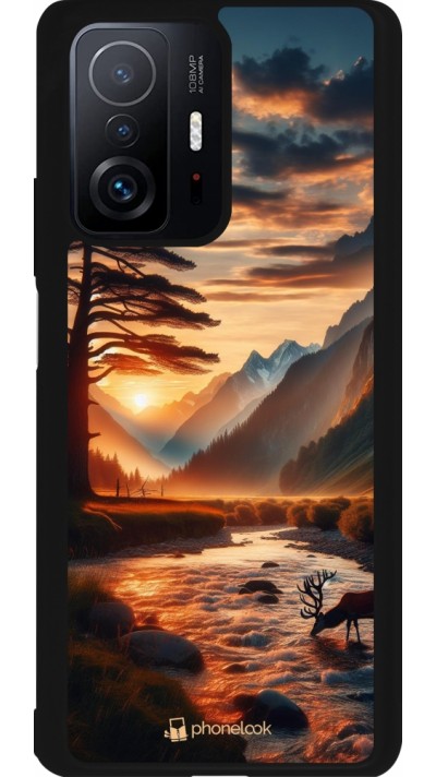 Xiaomi 11T Case Hülle - Silikon schwarz Tal Sonnenuntergang Hirsch Baum