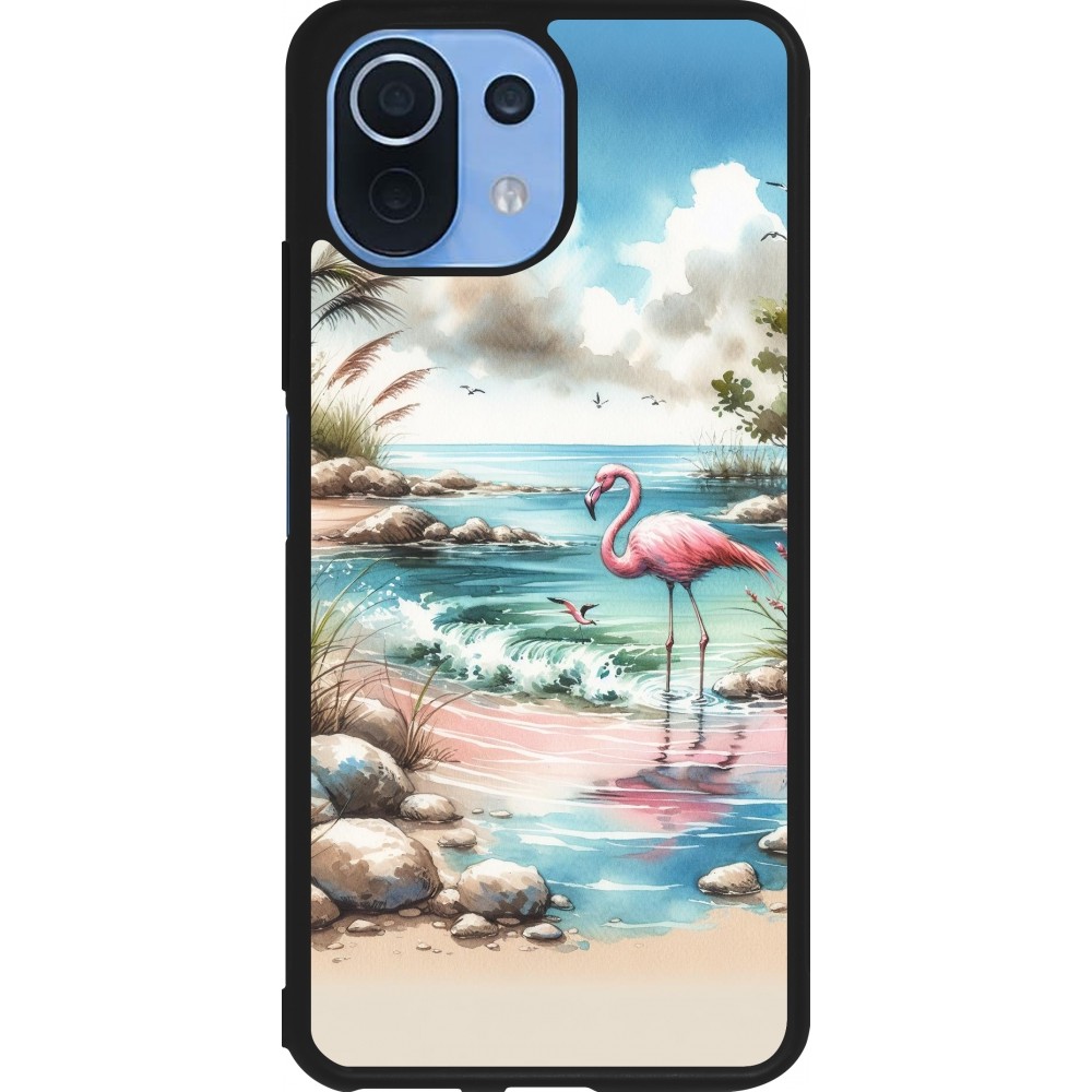 Xiaomi Mi 11 Lite 5G Case Hülle - Silikon schwarz Flamingo Aquarell