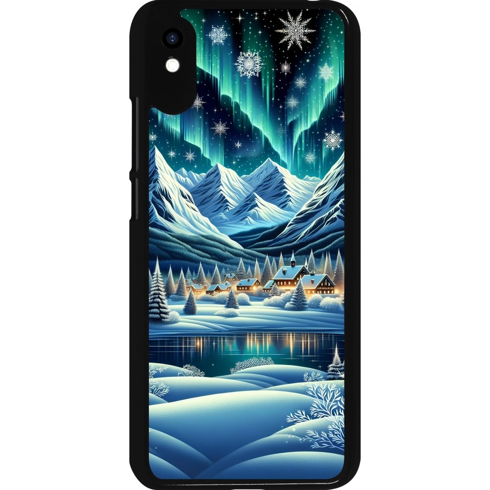 Xiaomi Redmi 9A Case Hülle - Verschneites Bergdorf am See in der Nacht