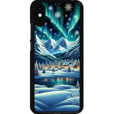 Xiaomi Redmi 9A Case Hülle - Verschneites Bergdorf am See in der Nacht