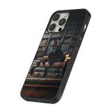 iPhone 12 / 12 Pro Case Hülle - Silikon schwarz Katze Bücher dunkel