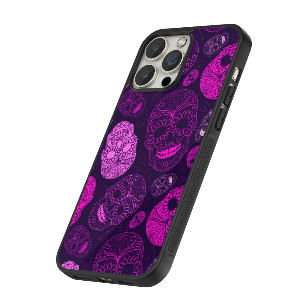 iPhone 12 / 12 Pro Case Hülle - Silikon schwarz Halloween 2023 pink skulls