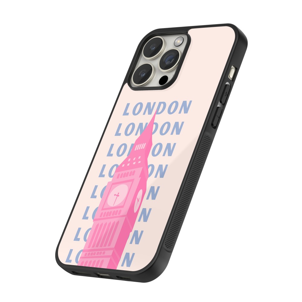 iPhone 12 / 12 Pro Case Hülle - Silikon schwarz London Pink Print