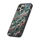 iPhone 12 / 12 Pro Case Hülle - Silikon schwarz Grüner Marmor und abstrakter Leopard