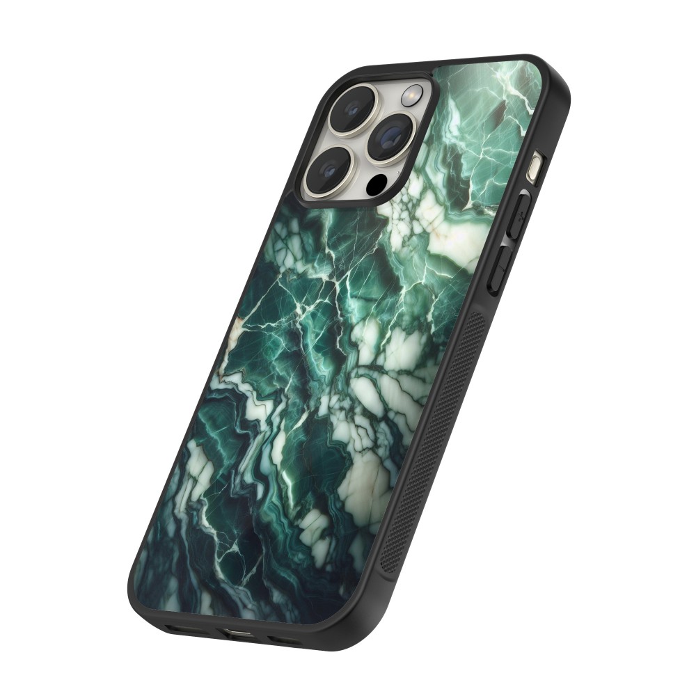 iPhone 12 / 12 Pro Case Hülle - Silikon schwarz Majestätischer grüner Marmor