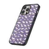 iPhone 12 / 12 Pro Case Hülle - Silikon schwarz Mini-Dino-Muster violett