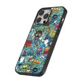 iPhone 12 / 12 Pro Case Hülle - Silikon schwarz Mixed Cartoons Turquoise